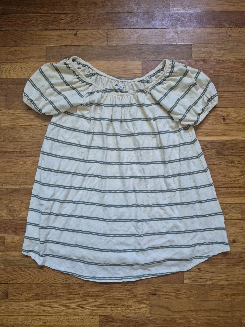 American Eagle Outfitters Cream and Sage Striped Off-Shoulder Flowy Top Dress